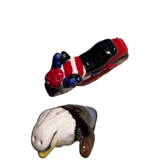 Ceramic Bald Eagle & Motorcycle Salt & Pepper Shakers - Picture 9 of 16